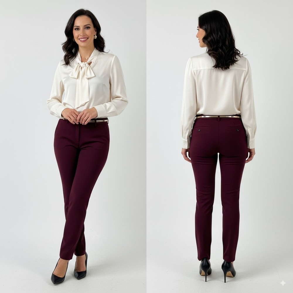 PAIGE Womens‎ Ponte Trousers Size 30 Deep Red Velvet Slim Pants M807374-5755